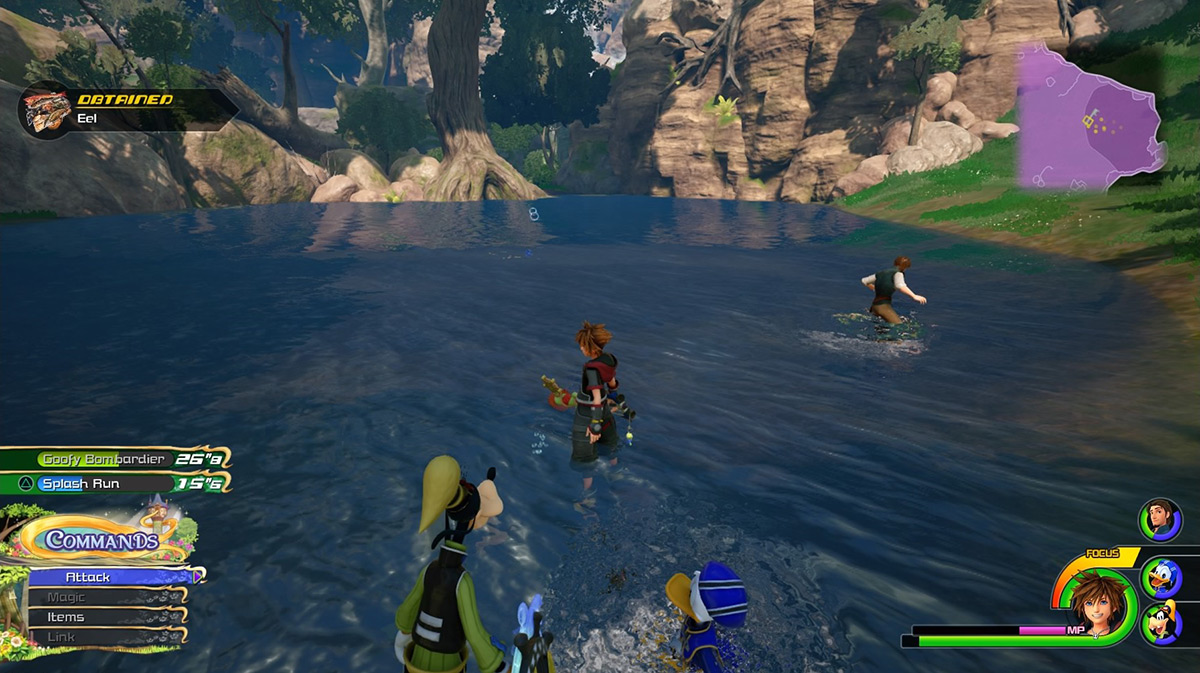 Find more Eel in the large pond northeast of the Hills save point / Kingdom Hearts 3