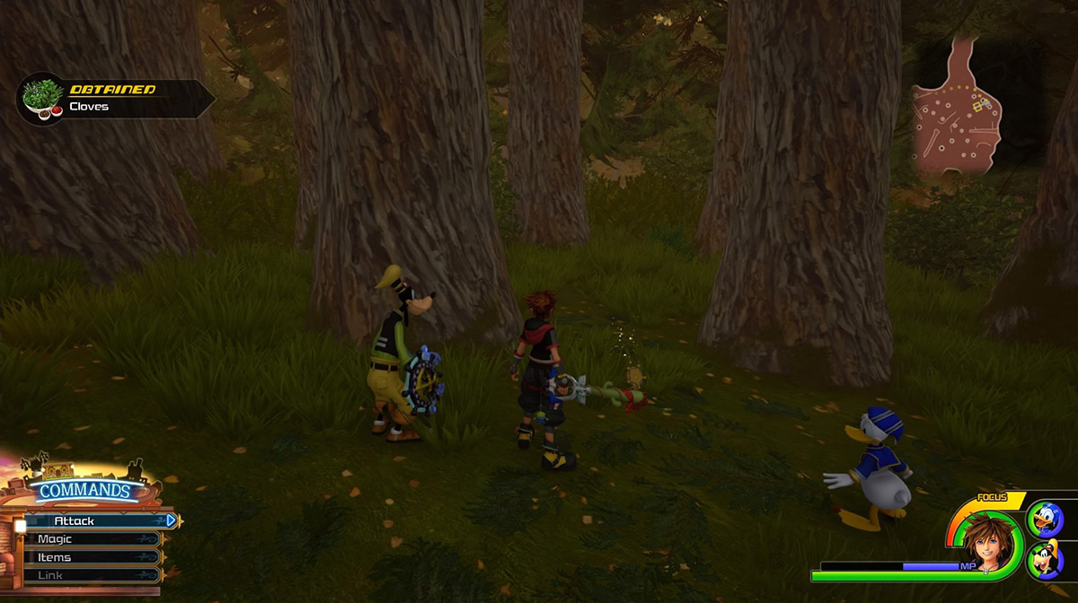 Look under the trees on the eastern side of The Woods to find Cloves / Kingdom Hearts 3