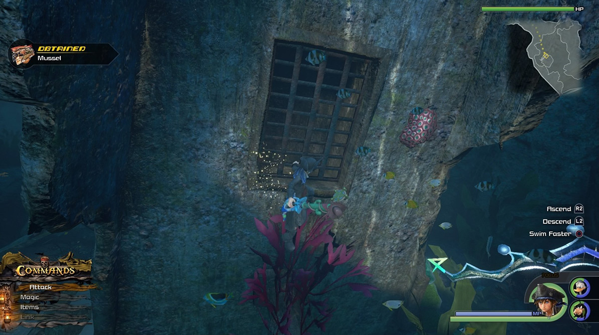 Search underwater at the Huddled Isle to find Mussels / Kingdom Hearts 3