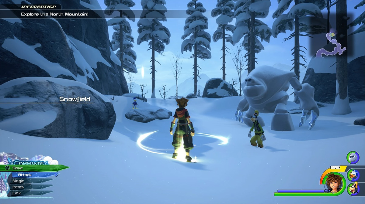 Sora at the Snowfield save point / Kingdom Hearts 3