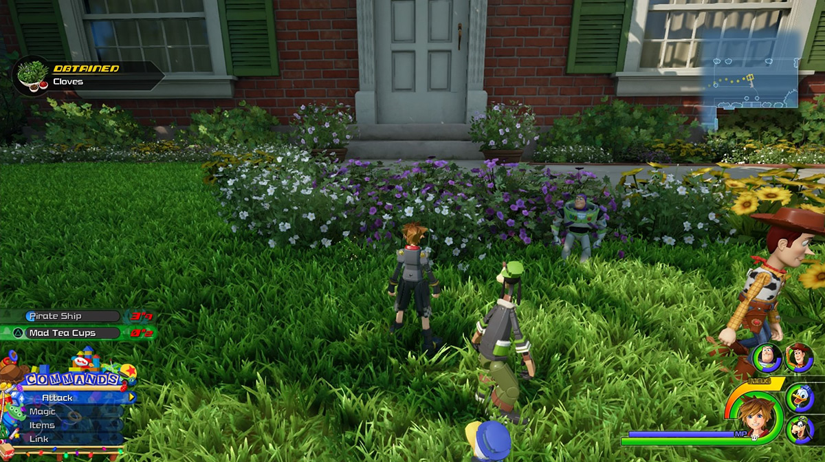 Find cloves near the center of the lawn in Andy’s front yard / Kingdom Hearts 3