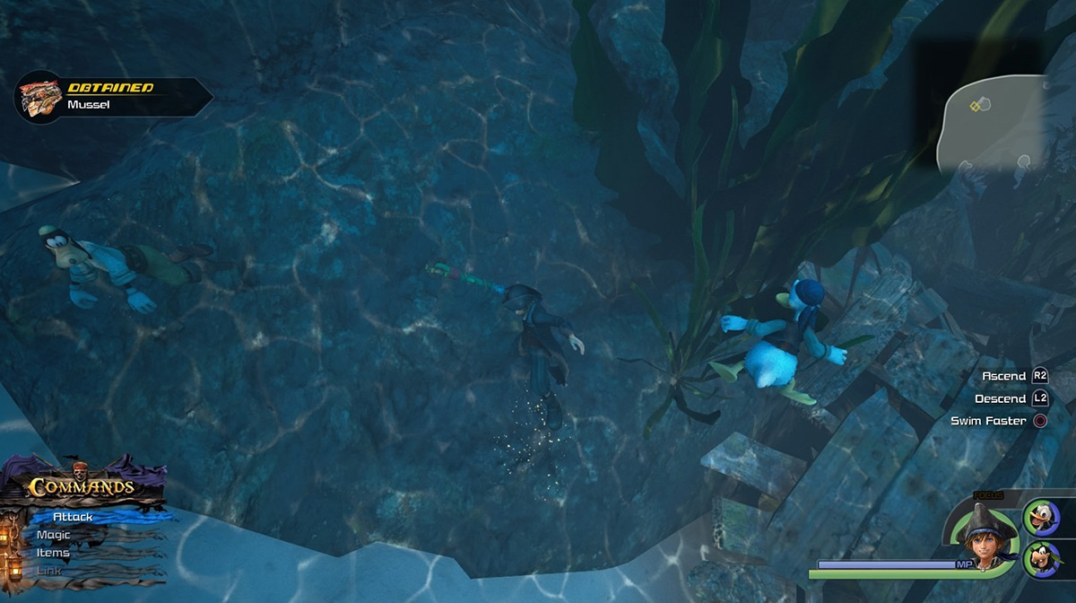 Search in the waters around Isla Verdemontaña to find more Mussels  / Kingdom Hearts 3