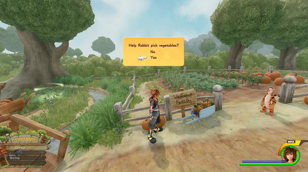 Check the sign beside Tigger to play Tigger’s Vegetable Spree / Kingdom Hearts 3