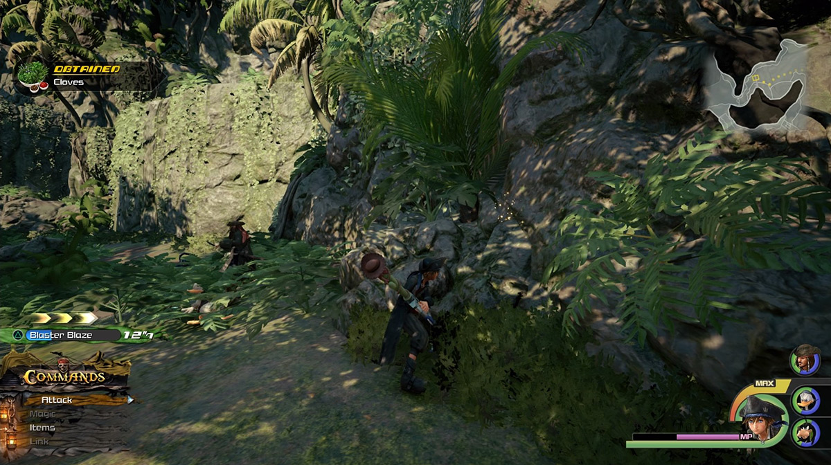 Enter the forest and search the rocks nearby to find Cloves / Kingdom Hearts 3