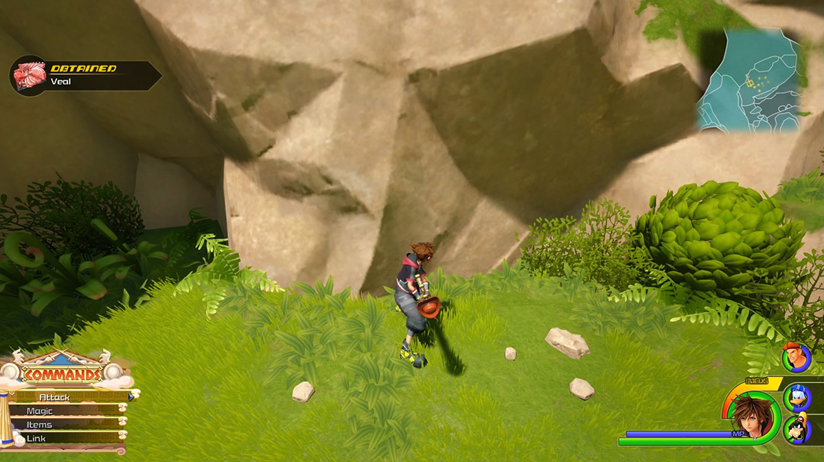 The yellow crate in the Cliff Ascent area has veal / Kingdom Hearts 3