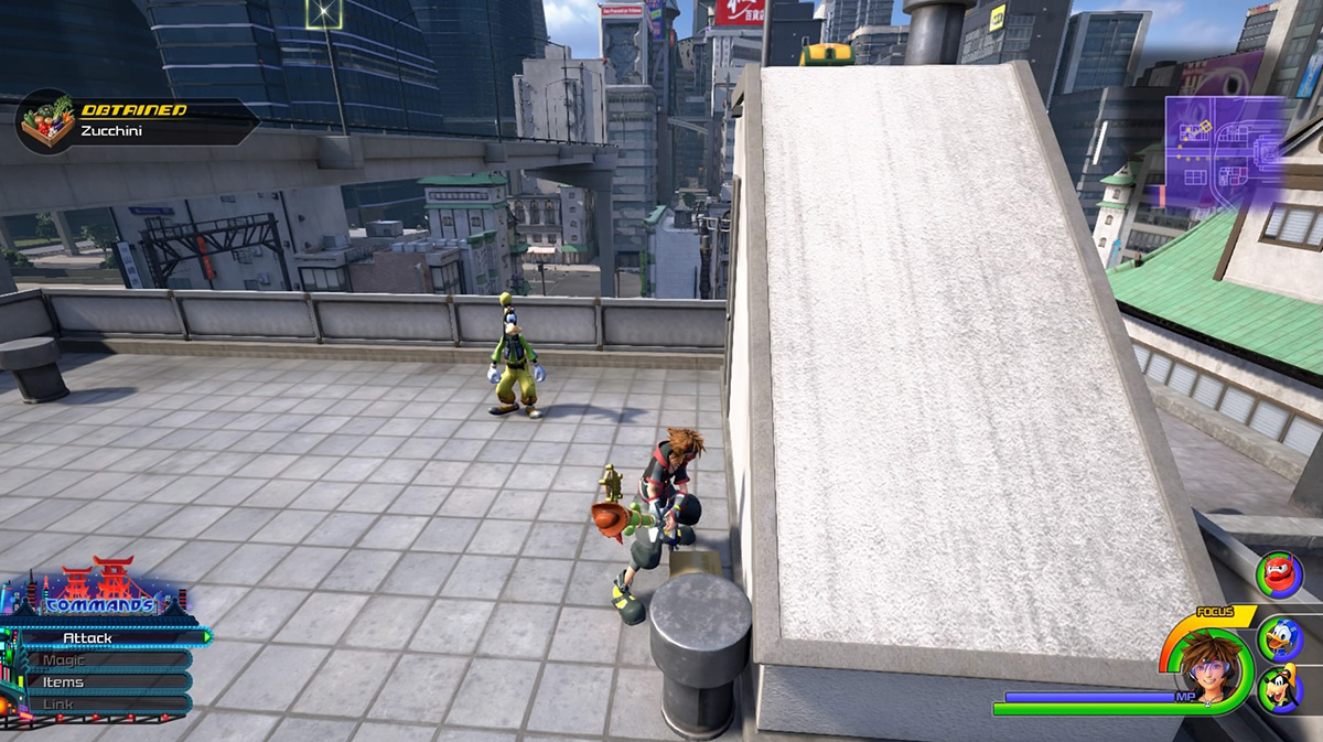 Check the roof of the northwestern building to find Zucchini / Kingdom Hearts 3