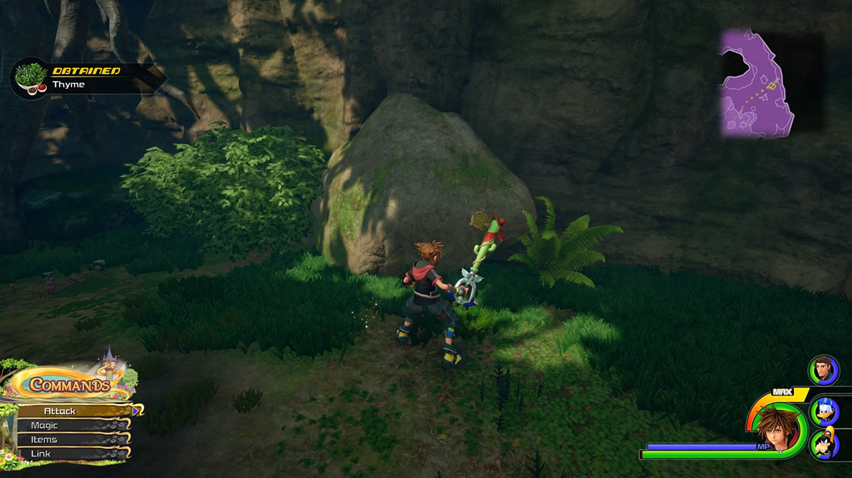 The herb spots at the end of the Hills area near the Marsh give Thyme / Kingdom Hearts 3