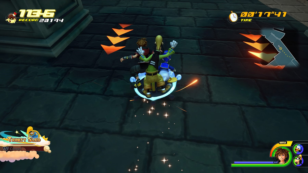 Slide between the boosters near the Agora area to find dozens of mini flans / Kingdom Hearts 3