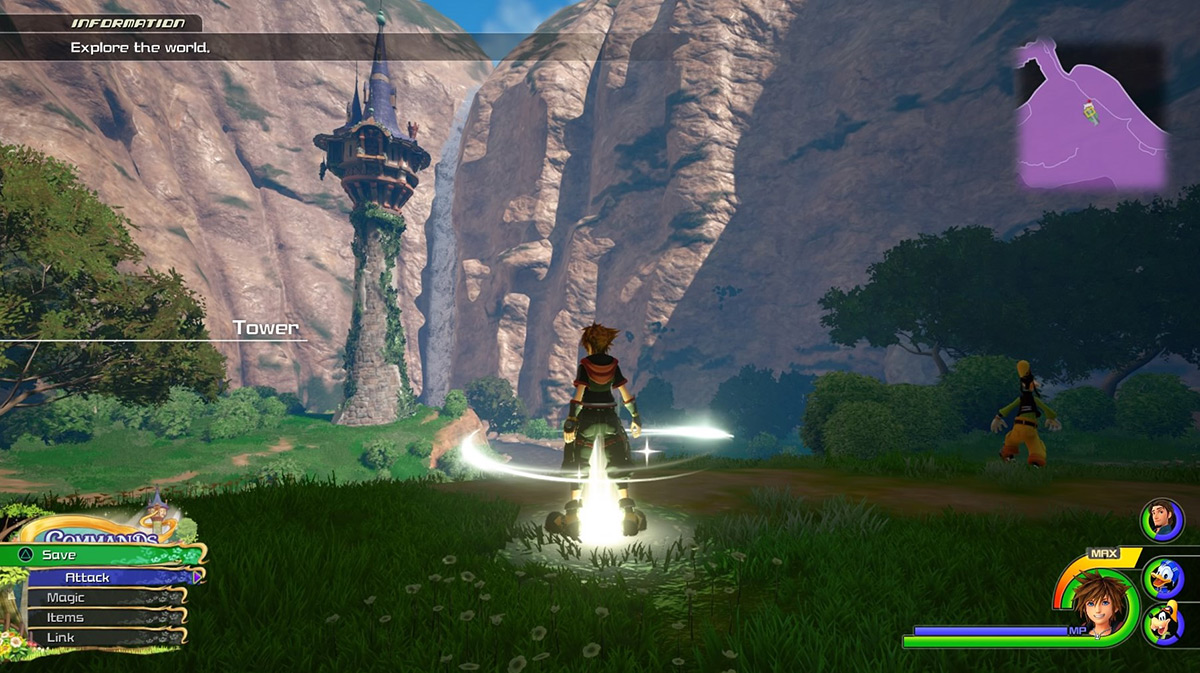 The Tower is clearly visible from the save point / Kingdom Hearts 3