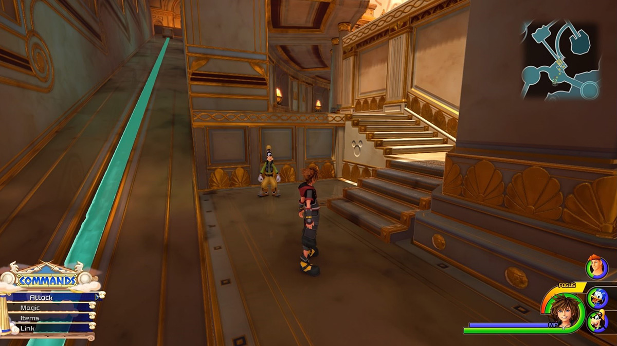 Take the stairs to the right of the first rail to reach the forge / Kingdom Hearts 3