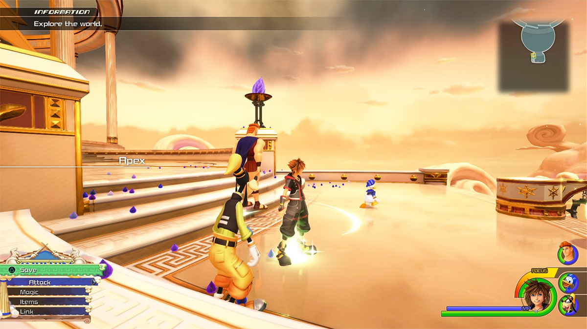 Sora arrives at the Apex save point / Kingdom Hearts 3