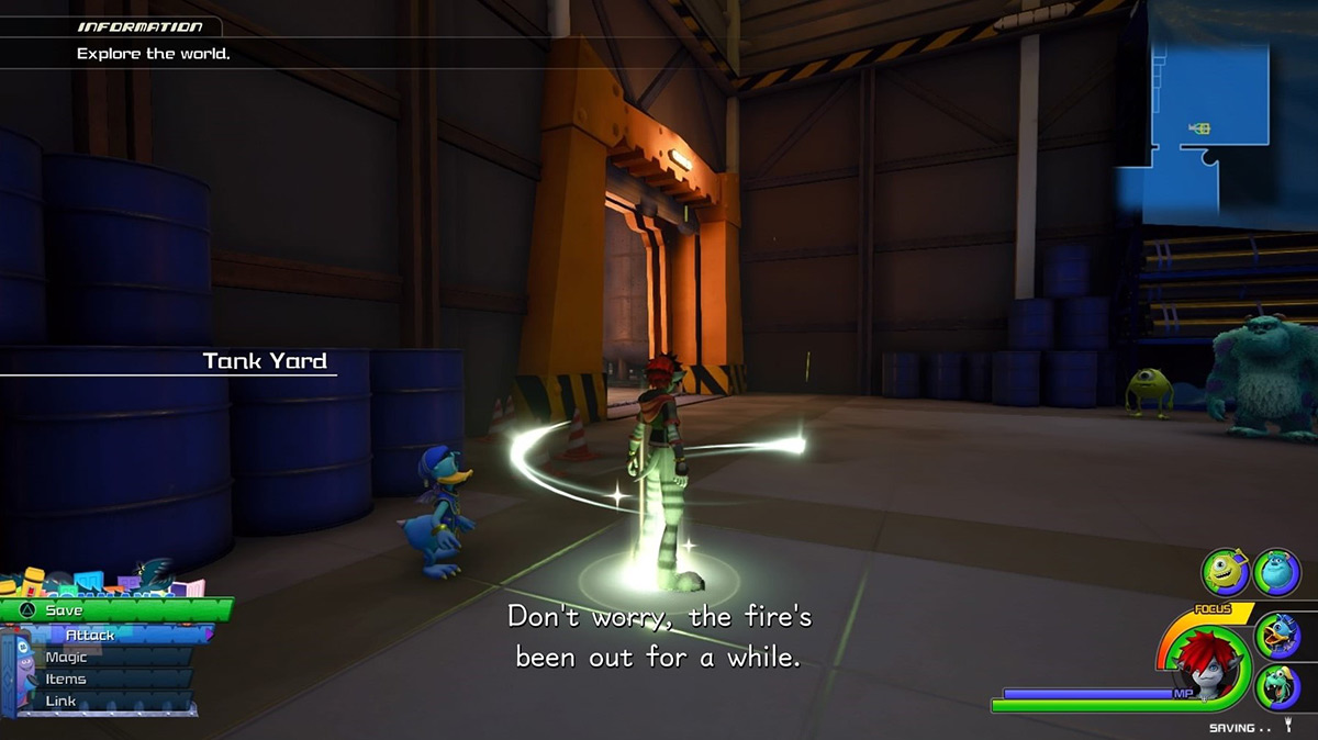 Sora arrives at the tank yard save point / Kingdom Hearts 3